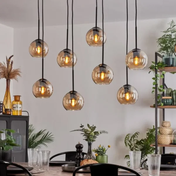 hofstein Suspension - Verre Koyoto Ambre, 8 lumières* Lampes En Verre