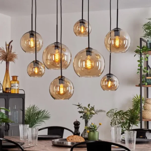 hofstein Suspension - Verre Koyoto Ambre, Clair, 8 lumières* Lampes En Verre