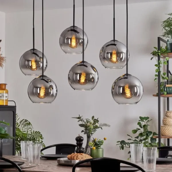 hofstein Suspension - Verre Koyoto Clair, Fumé, 6 lumières* Lampes Modernes
