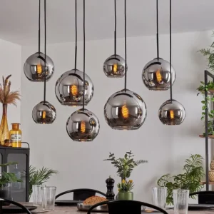 hofstein Suspension - Verre Koyoto Chrome, Fumé, 8 lumières* Lampes Modernes