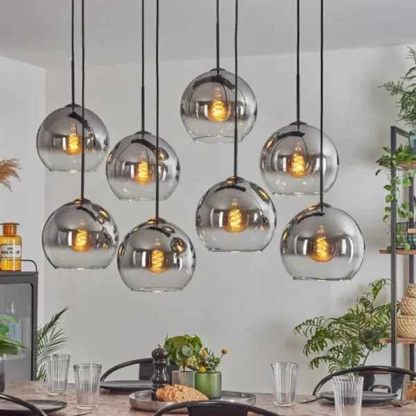 hofstein Suspension - Verre Koyoto Clair, Fumé, 8 lumières* Lampes Modernes