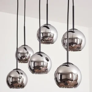 hofstein Suspension - Verre Koyoto Chrome, Fumé, 6 lumières* Lampes Modernes