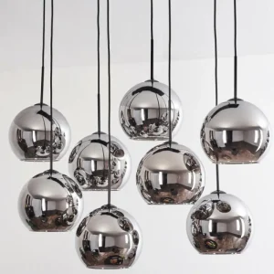 hofstein Suspension - Verre Koyoto Chrome, Fumé, 8 lumières* Lampes Modernes