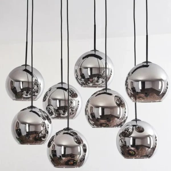 hofstein Suspension - Verre Koyoto Chrome, Fumé, 8 lumières* Lampes Modernes