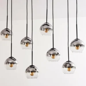 hofstein Suspension - Verre Koyoto Chrome, Clair, Fumé, 8 lumières* Lampes Modernes