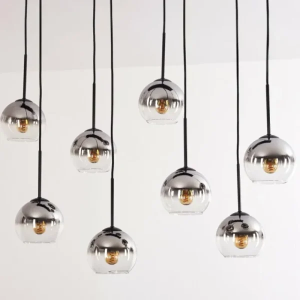 hofstein Suspension - Verre Koyoto Chrome, Clair, Fumé, 8 lumières* Lampes Modernes