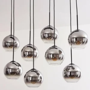 hofstein Suspension - Verre Koyoto Chrome, Clair, Fumé, 8 lumières* Lampes Modernes