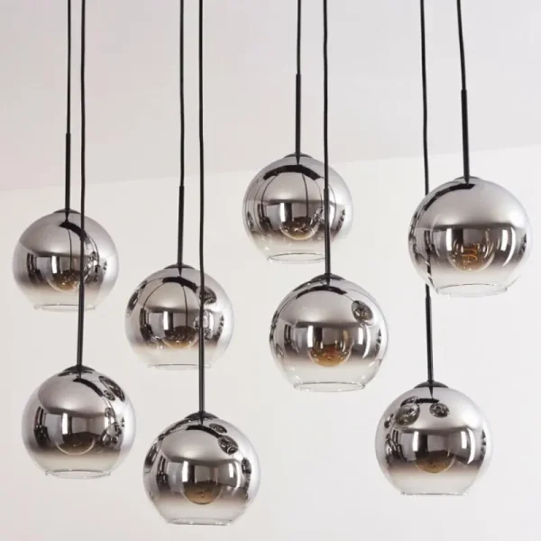 hofstein Suspension - Verre Koyoto Chrome, Clair, Fumé, 8 lumières* Lampes Modernes