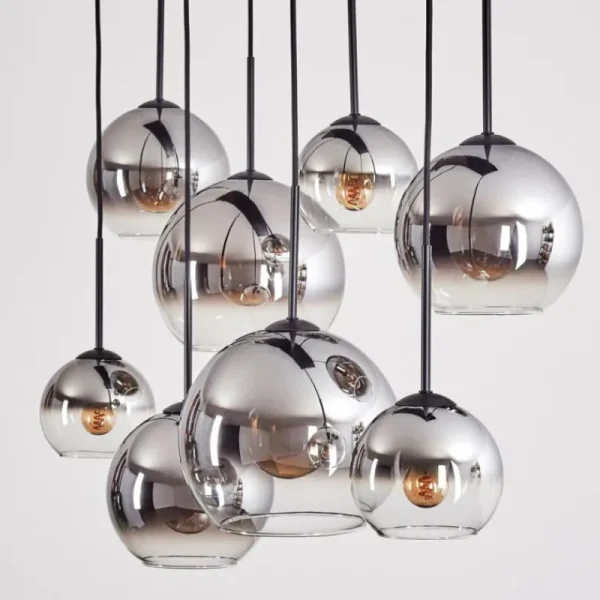 hofstein Suspension - Verre Koyoto Chrome, Clair, Fumé, 8 lumières* Lampes Modernes