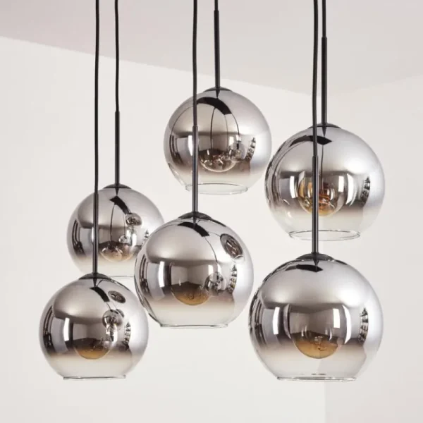 hofstein Suspension - Verre Koyoto Chrome, Clair, Fumé, 6 lumières* Lampes Modernes