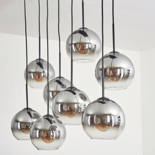 hofstein Suspension - Verre Koyoto Clair, Fumé, 8 lumières* Lampes Modernes