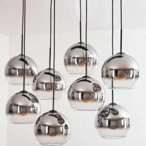 hofstein Suspension - Verre Koyoto Chrome, Clair, Fumé, 8 lumières* Lampes Modernes