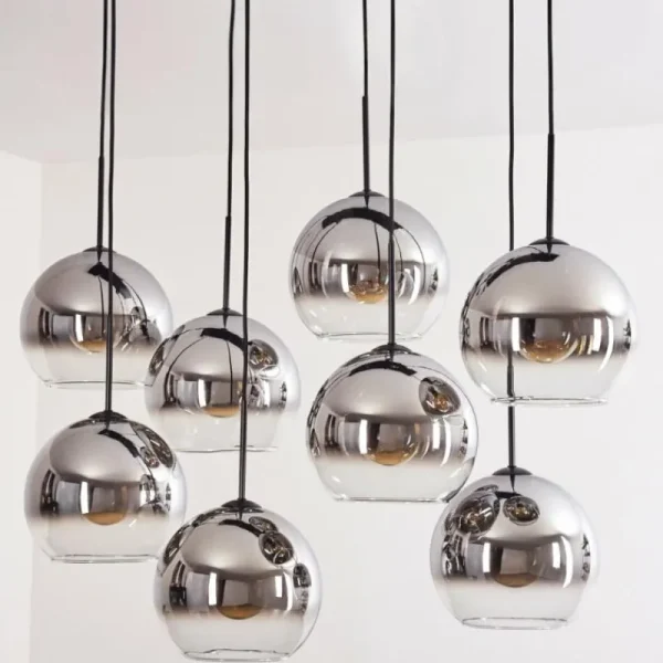 hofstein Suspension - Verre Koyoto Chrome, Clair, Fumé, 8 lumières* Lampes Modernes
