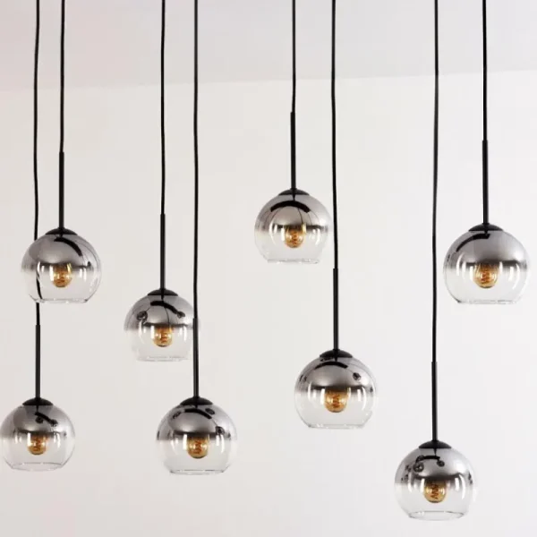 hofstein Suspension - Verre Koyoto Clair, Fumé, 8 lumières* Lampes Modernes