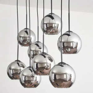 hofstein Suspension - Verre Koyoto Chrome, Fumé, 8 lumières* Lampes Modernes