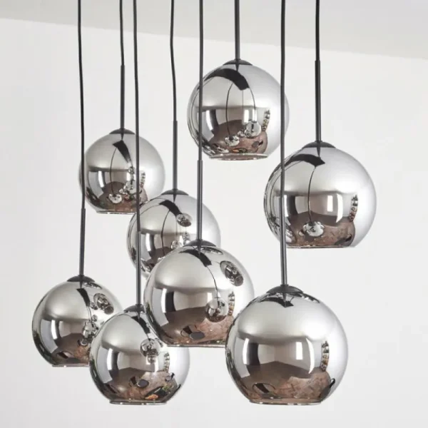 hofstein Suspension - Verre Koyoto Chrome, Fumé, 8 lumières* Lampes Modernes