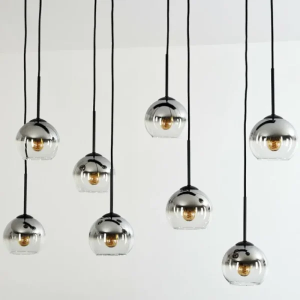 hofstein Suspension - Verre Koyoto Chrome, Clair, Fumé, 8 lumières* Lampes Modernes