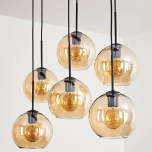 hofstein Suspension - Verre Koyoto Ambre, 6 lumières* Lampes En Verre