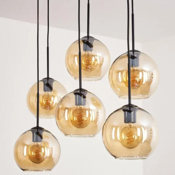 hofstein Suspension - Verre Koyoto Ambre, 6 lumières* Lampes En Verre