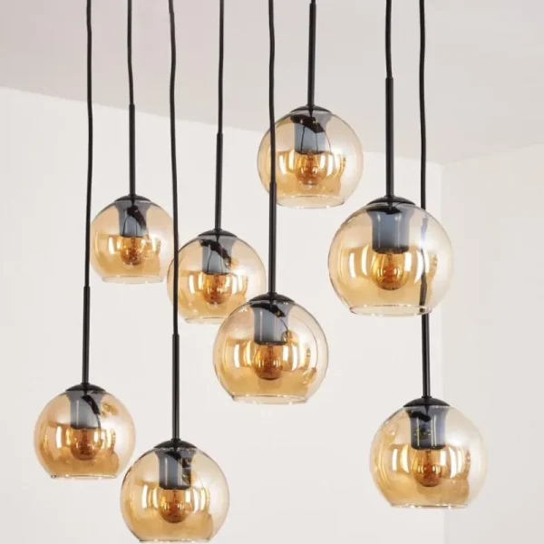 hofstein Suspension - Verre Koyoto Ambre, 8 lumières* Lampes En Verre