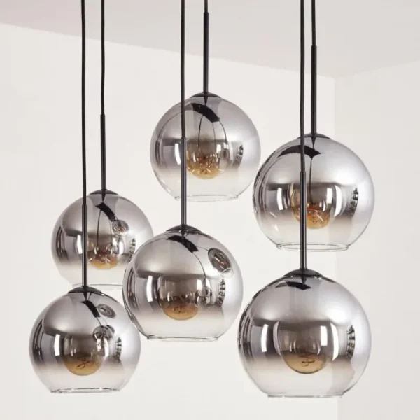 hofstein Suspension - Verre Koyoto Clair, Fumé, 6 lumières* Lampes Modernes