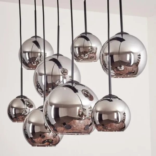 hofstein Suspension - Verre Koyoto Chrome, Fumé, 8 lumières* Lampes Modernes