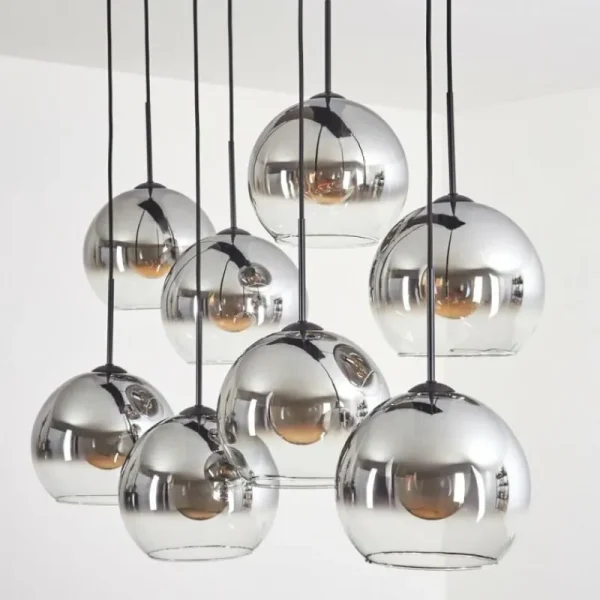 hofstein Suspension - Verre Koyoto Clair, Fumé, 8 lumières* Lampes Modernes