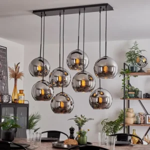 hofstein Suspension - Verre Koyoto Chrome, Fumé, 8 lumières* Lampes Modernes