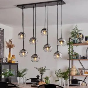 hofstein Suspension - Verre Koyoto Chrome, Clair, Fumé, 8 lumières* Lampes Modernes