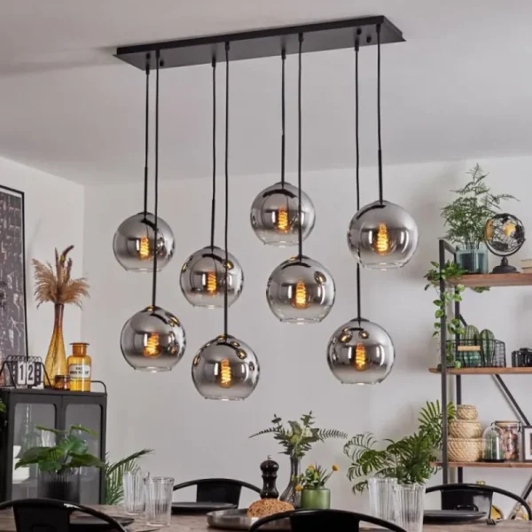 hofstein Suspension - Verre Koyoto Chrome, Clair, Fumé, 8 lumières* Lampes Modernes