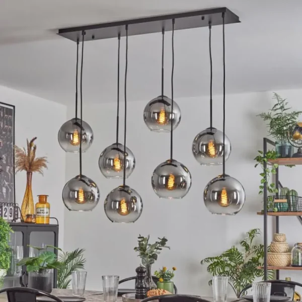 hofstein Suspension - Verre Koyoto Clair, Fumé, 8 lumières* Lampes Modernes
