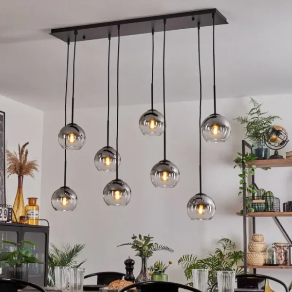 hofstein Suspension - Verre Koyoto Clair, Fumé, 8 lumières* Lampes Modernes
