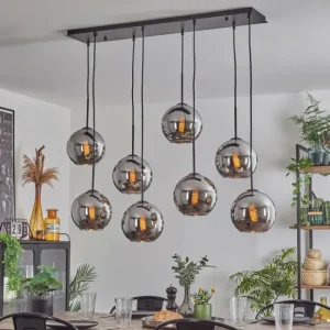 hofstein Suspension - Verre Koyoto Chrome, Fumé, 8 lumières* Lampes Modernes