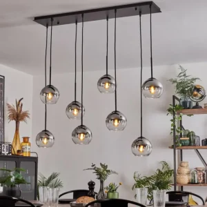 hofstein Suspension - Verre Koyoto Chrome, Clair, Fumé, 8 lumières* Lampes Modernes