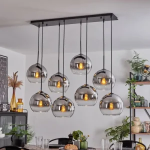 hofstein Suspension - Verre Koyoto Chrome, Clair, Fumé, 8 lumières* Lampes Modernes