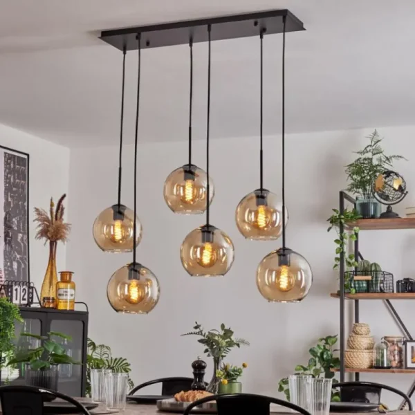 hofstein Suspension - Verre Koyoto Ambre, 6 lumières* Lampes En Verre