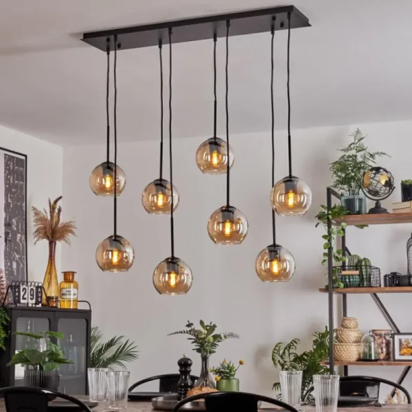 hofstein Suspension - Verre Koyoto Ambre, 8 lumières* Lampes En Verre