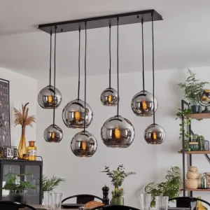 hofstein Suspension - Verre Koyoto Chrome, Fumé, 8 lumières* Lampes Modernes