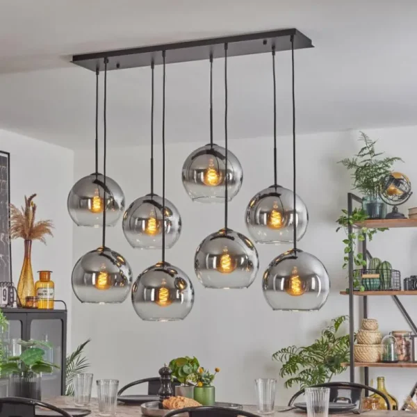 hofstein Suspension - Verre Koyoto Clair, Fumé, 8 lumières* Lampes Modernes