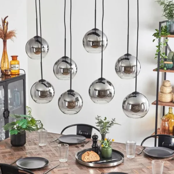 hofstein Suspension - Verre Koyoto Clair, Fumé, 8 lumières* Lampes Modernes