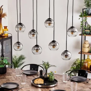 hofstein Suspension - Verre Koyoto Clair, Fumé, 8 lumières* Lampes Modernes