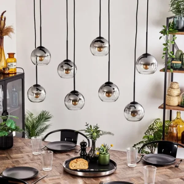 hofstein Suspension - Verre Koyoto Clair, Fumé, 8 lumières* Lampes Modernes