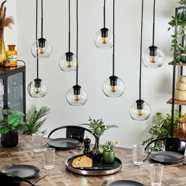 hofstein Suspension - Verre Koyoto Clair, 8 lumières* Lampes En Verre
