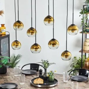 hofstein Suspension - Verre Koyoto Or, Clair, 8 lumières* Lampes En Verre