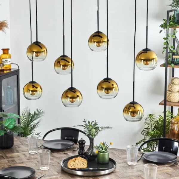 hofstein Suspension - Verre Koyoto Or, Clair, 8 lumières* Lampes En Verre