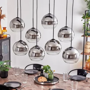 hofstein Suspension - Verre Koyoto Chrome, Clair, Fumé, 8 lumières* Lampes Modernes
