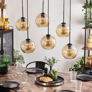 hofstein Suspension - Verre Koyoto Ambre, 6 lumières* Lampes En Verre