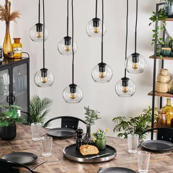 hofstein Suspension - Verre Koyoto Clair, 8 lumières* Lampes En Verre