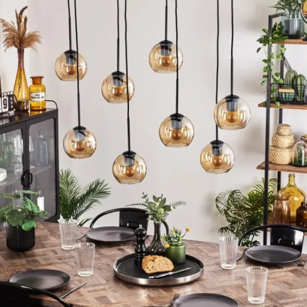 hofstein Suspension - Verre Koyoto Ambre, 8 lumières* Lampes En Verre
