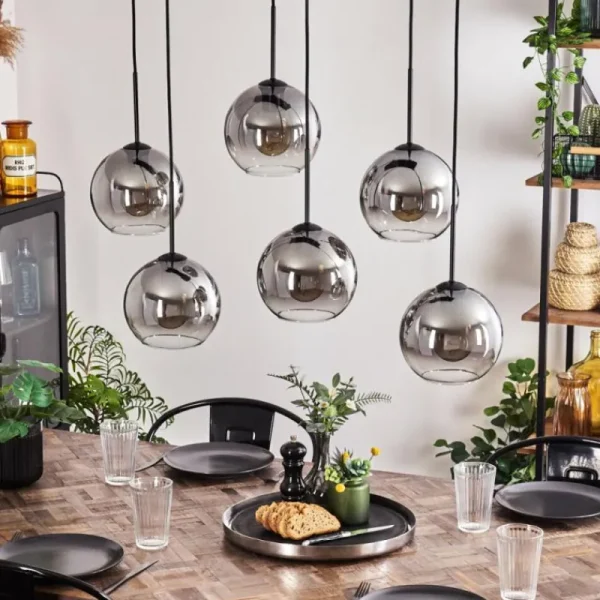 hofstein Suspension - Verre Koyoto Clair, Fumé, 6 lumières* Lampes Modernes